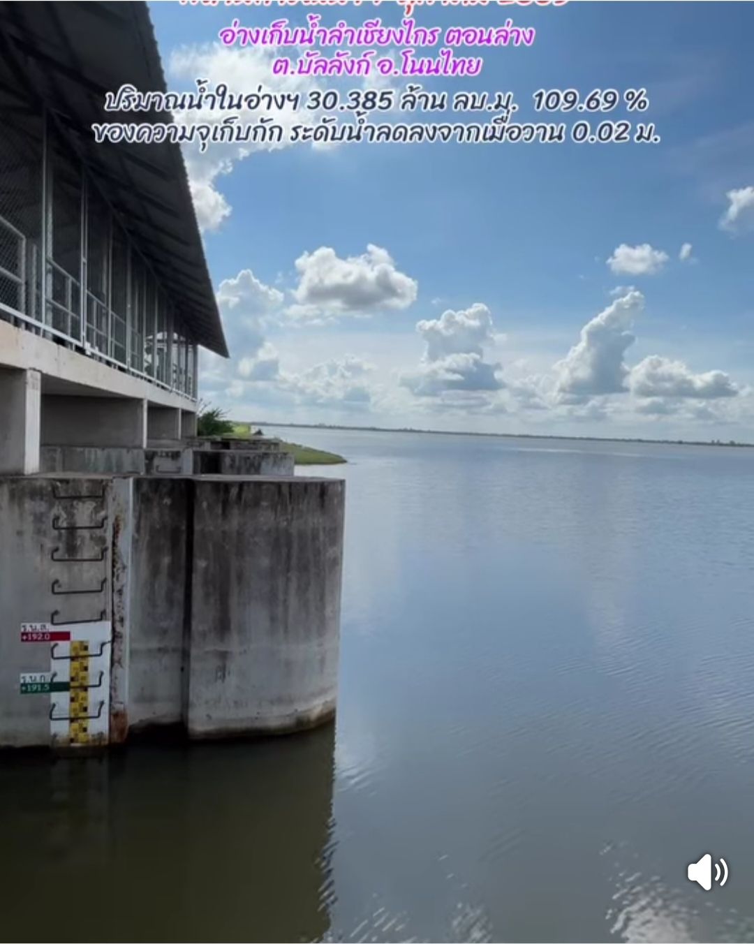 สถานการณ์น้ำอ่างเก็บน้ำลำเชียงไกร ตอนล่าง ประจำวันที่ 7 ตุลาคม 2569